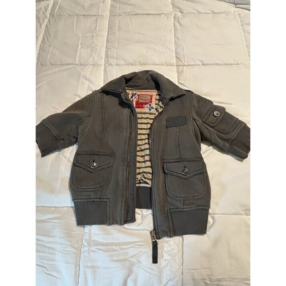 Free People Jackets & Blazers - FREE PEOPLE Distressed Cropped Bomber Sweatshirt Jacket Short Sleeves Size XS